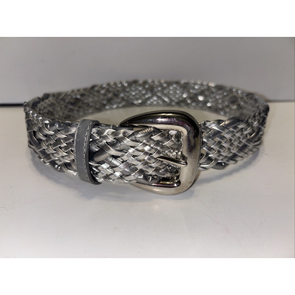 Vintage Women's Omega Silver Woven Braided Leather Belt Size Medium